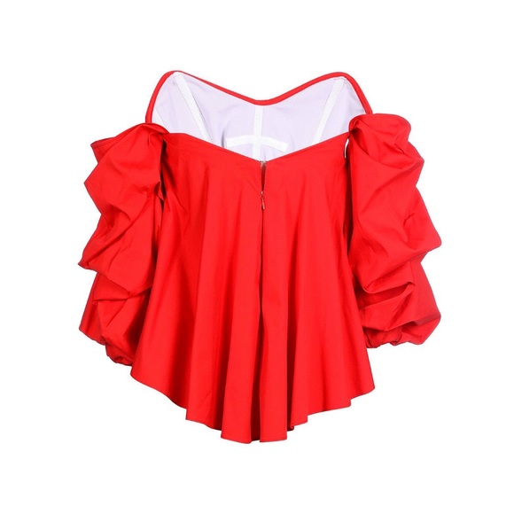 Caroline Constas Red Gabriella Off the Shoulder Top - Picture 4 of 10